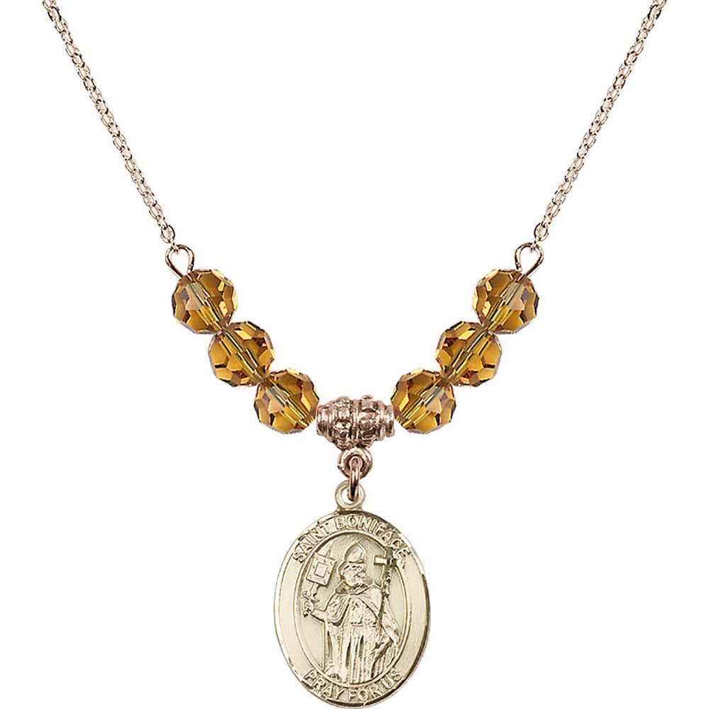 14kt Gold Filled Saint Boniface Birthstone Necklace with Topaz Beads - 8009