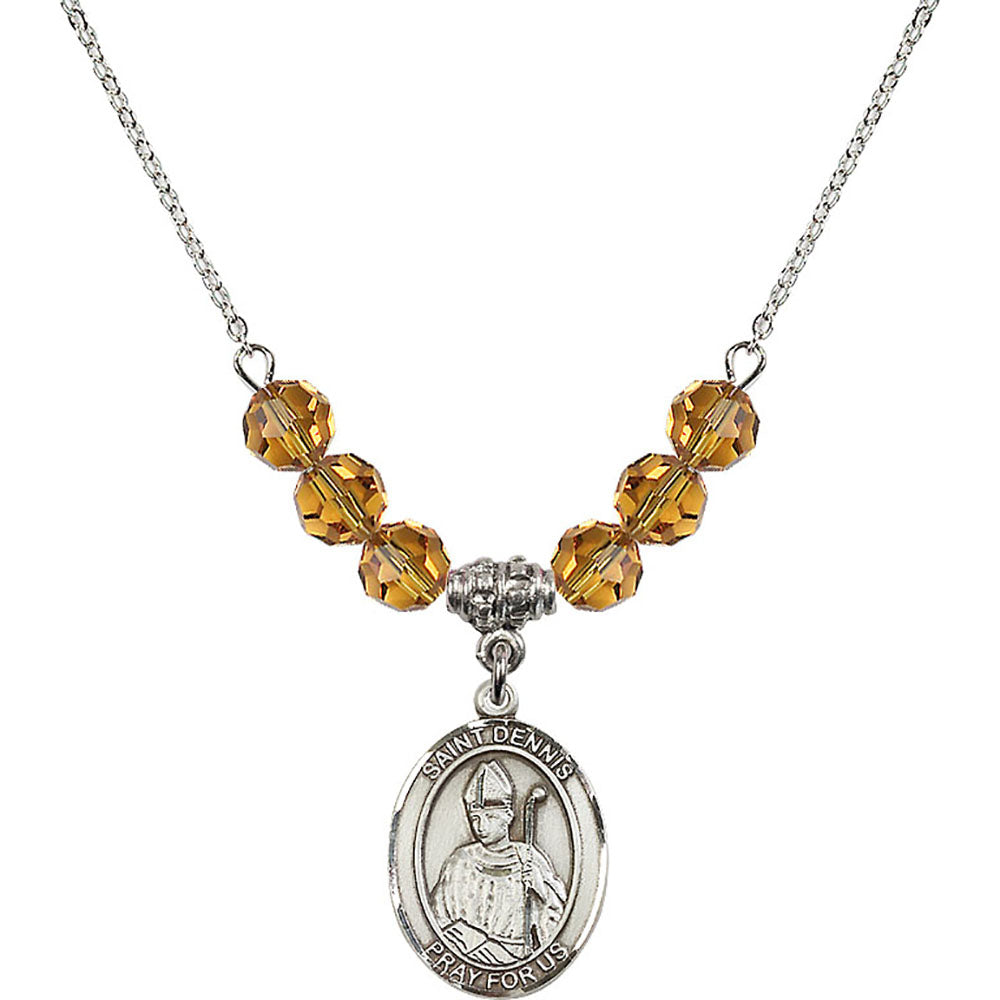 Sterling Silver Saint Dennis Birthstone Necklace with Topaz Beads - 8025