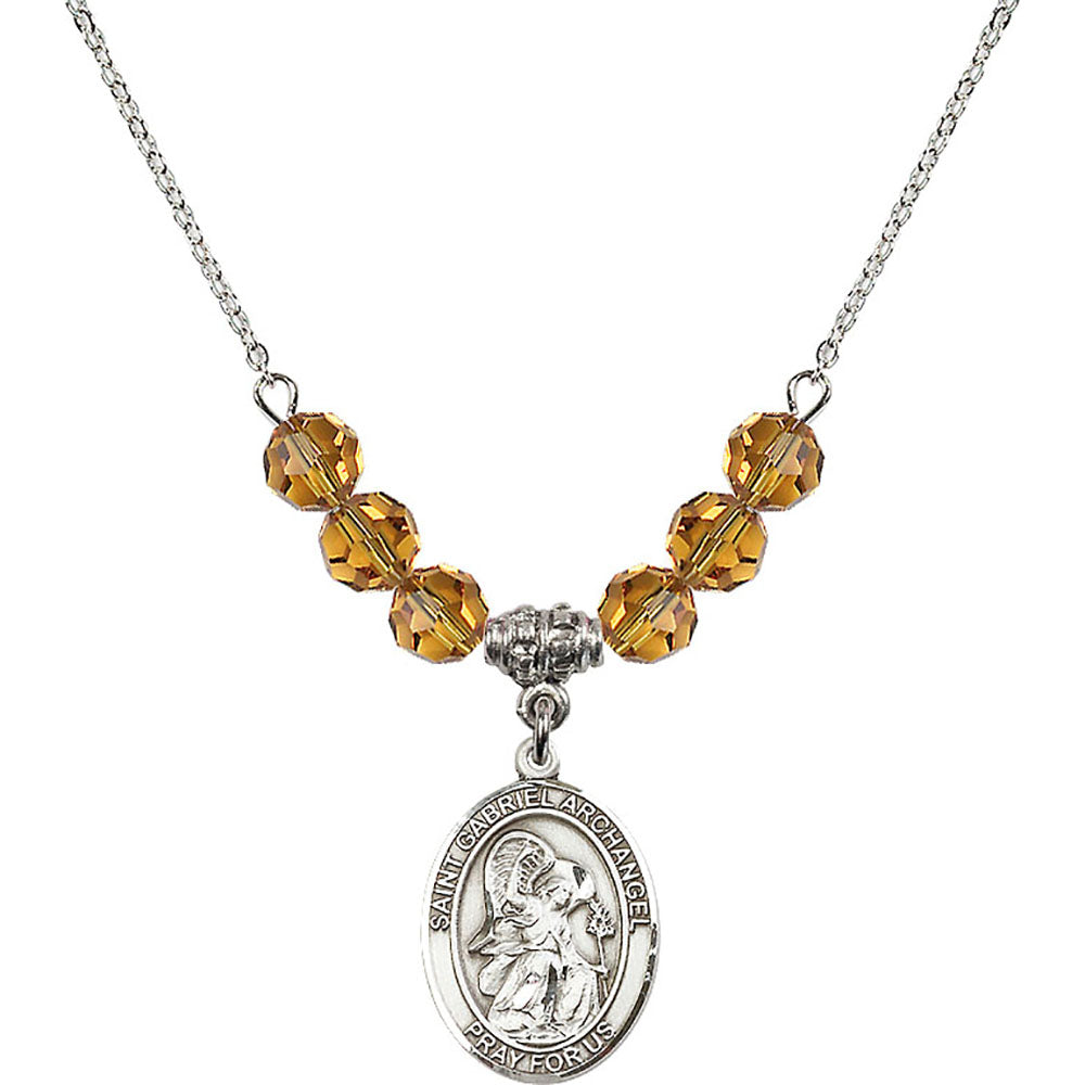 Sterling Silver Saint Gabriel the Archangel Birthstone Necklace with Topaz Beads - 8039