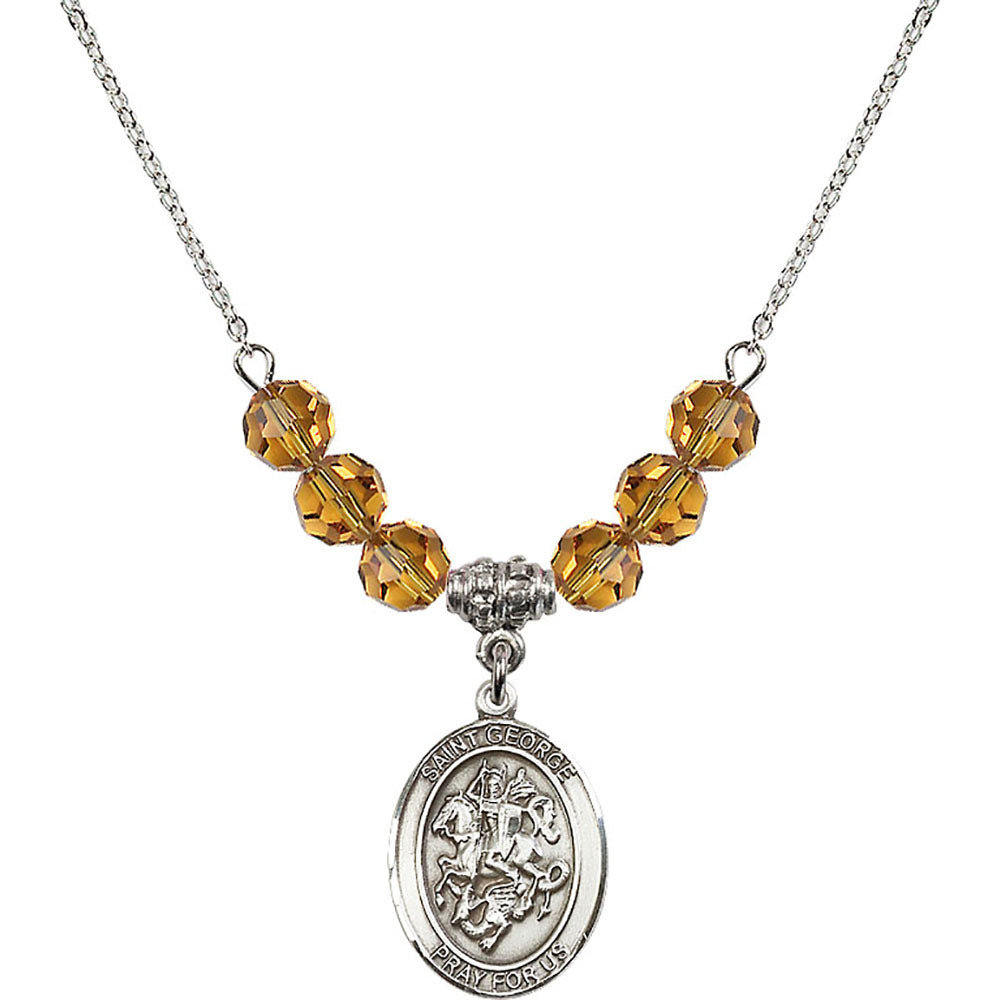 Sterling Silver Saint George Birthstone Necklace with Topaz Beads - 8040