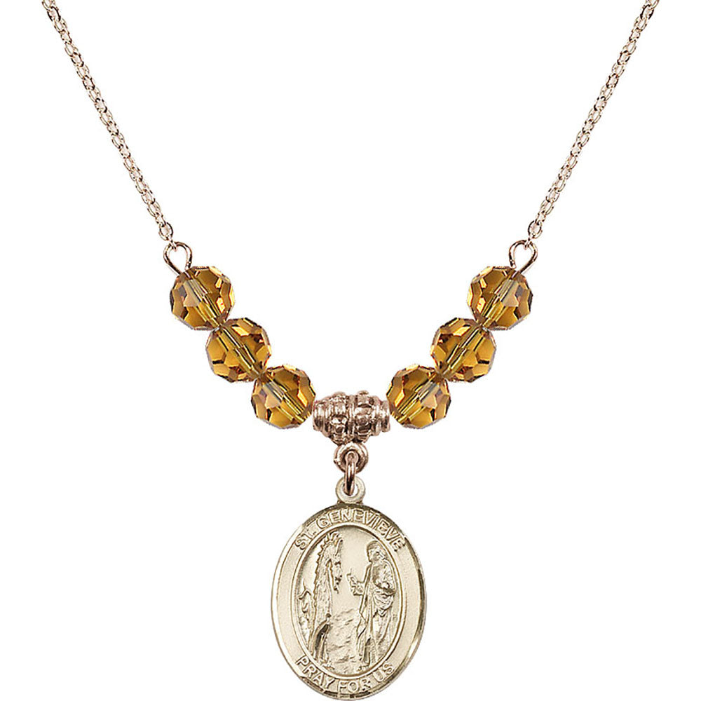 14kt Gold Filled Saint Genevieve Birthstone Necklace with Topaz Beads - 8041