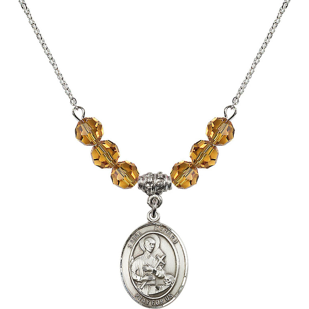 Sterling Silver Saint Gerard Majella Birthstone Necklace with Topaz Beads - 8042