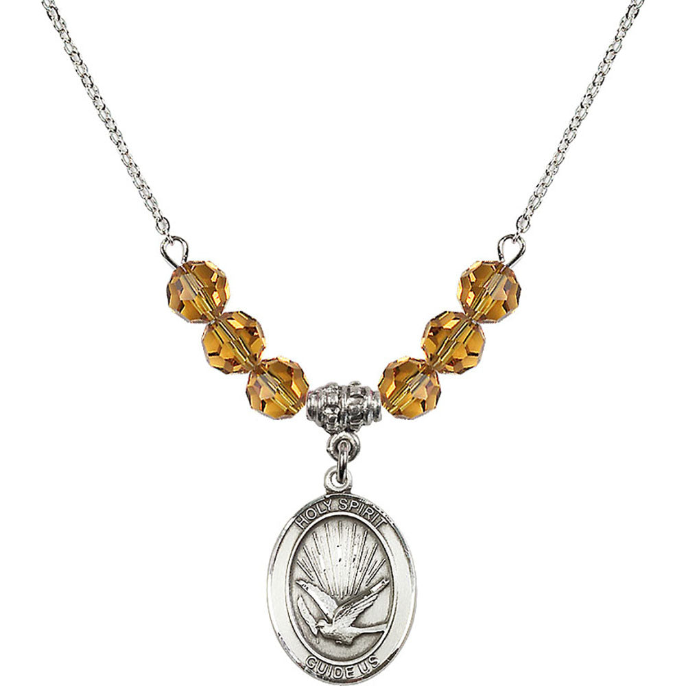 Sterling Silver Holy Spirit Birthstone Necklace with Topaz Beads - 8044