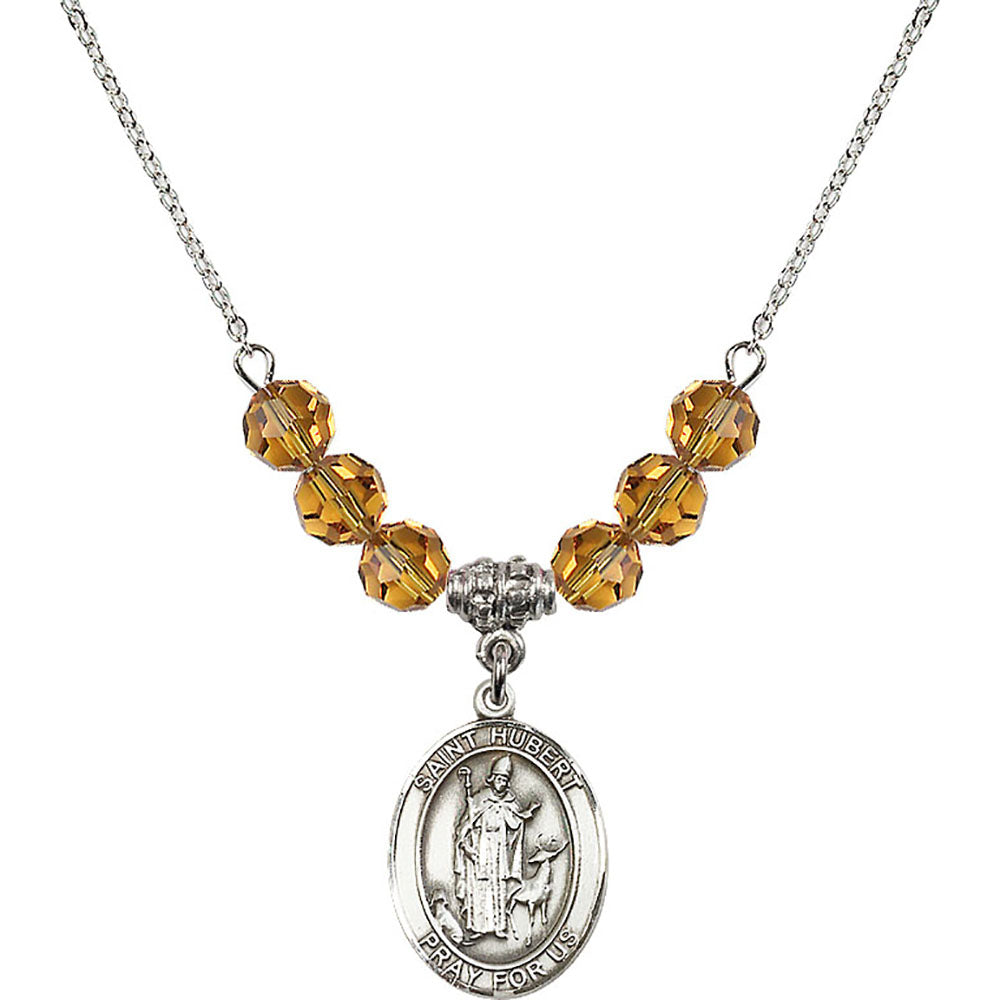 Sterling Silver Saint Hubert of Liege Birthstone Necklace with Topaz Beads - 8045