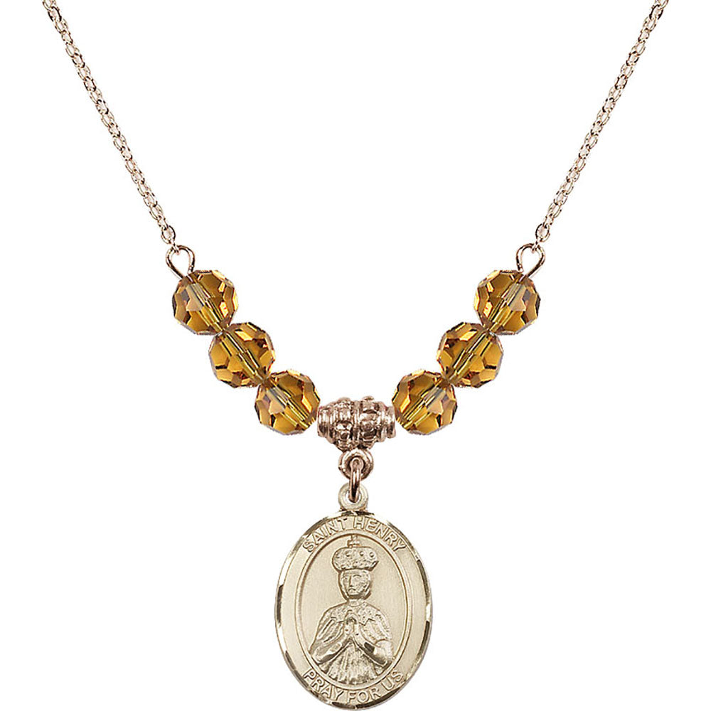 14kt Gold Filled Saint Henry II Birthstone Necklace with Topaz Beads - 8046