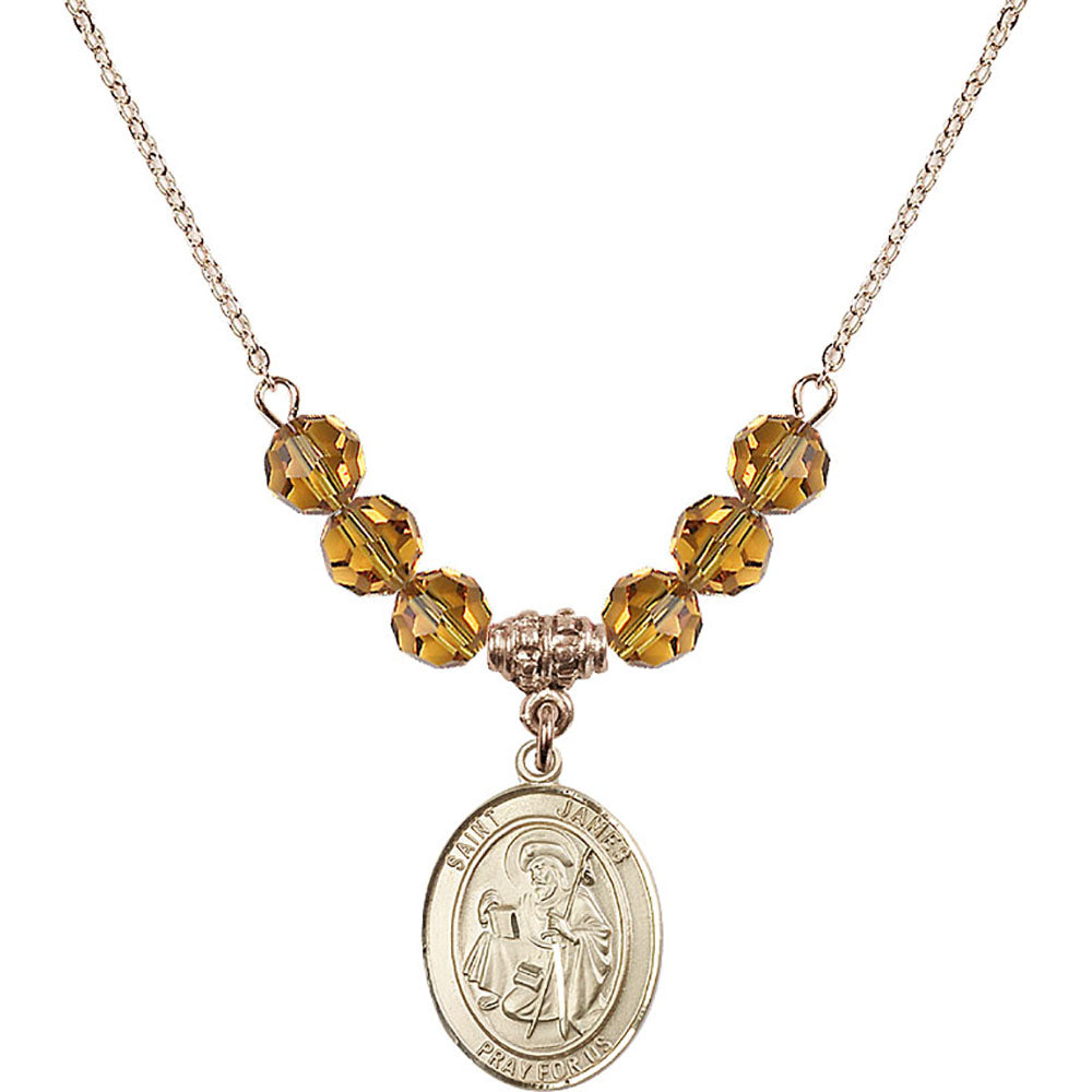 14kt Gold Filled Saint James the Greater Birthstone Necklace with Topaz Beads - 8050