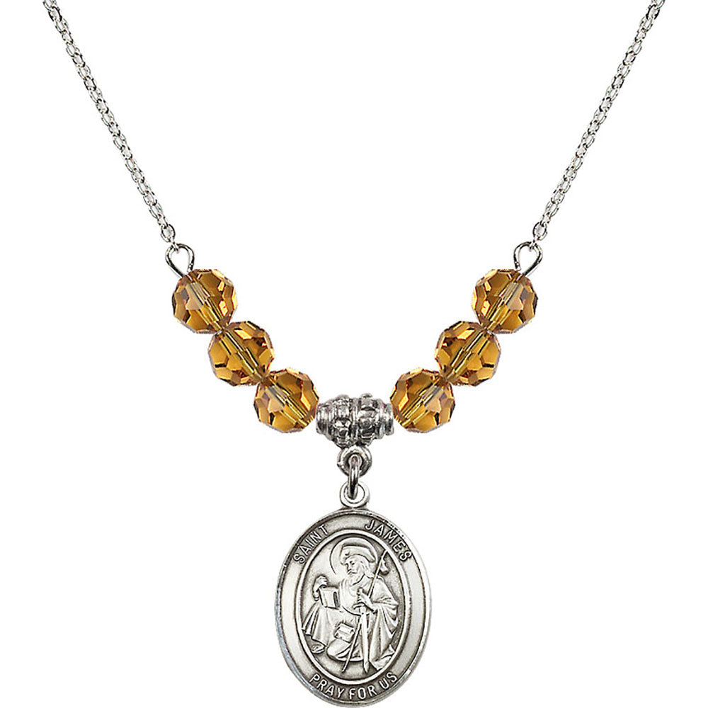 Sterling Silver Saint James the Greater Birthstone Necklace with Topaz Beads - 8050