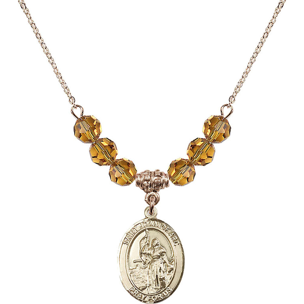14kt Gold Filled Saint Joan of Arc Birthstone Necklace with Topaz Beads - 8053