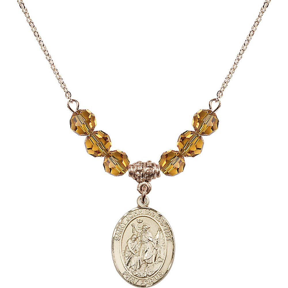 14kt Gold Filled Saint John the Baptist Birthstone Necklace with Topaz Beads - 8054