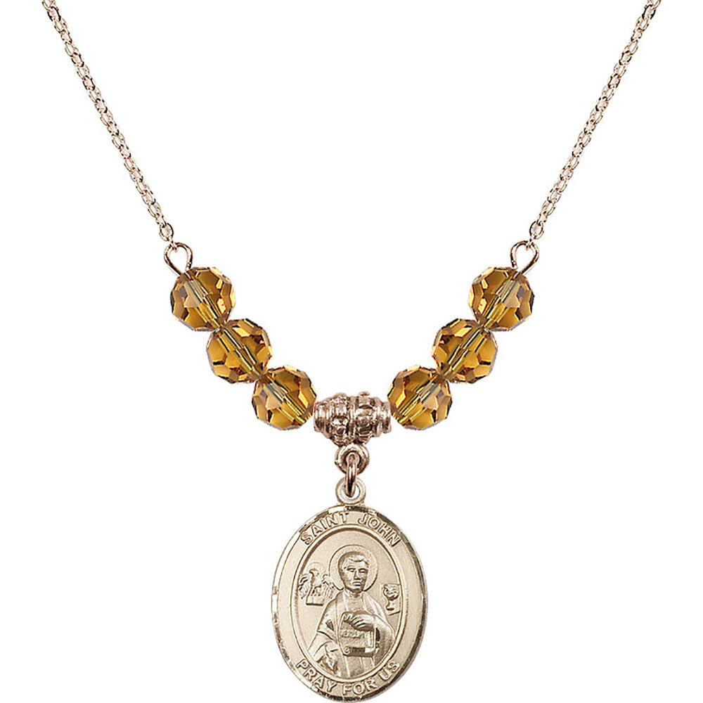 14kt Gold Filled Saint John the Apostle Birthstone Necklace with Topaz Beads - 8056
