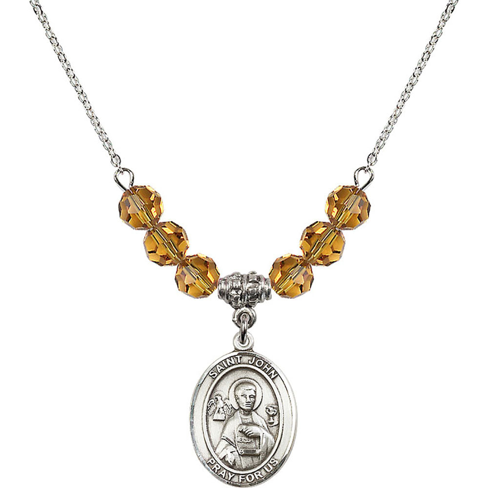 Sterling Silver Saint John the Apostle Birthstone Necklace with Topaz Beads - 8056