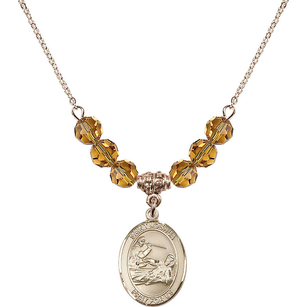 14kt Gold Filled Saint Joshua Birthstone Necklace with Topaz Beads - 8059