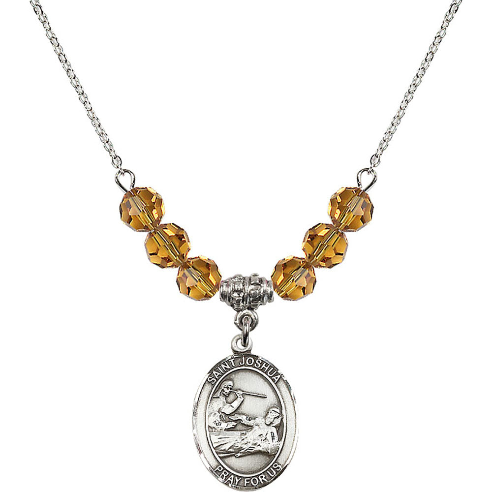 Sterling Silver Saint Joshua Birthstone Necklace with Topaz Beads - 8059