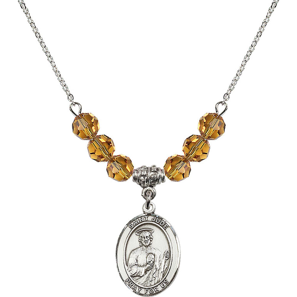 Sterling Silver Saint Jude Thaddeus Birthstone Necklace with Topaz Beads - 8060