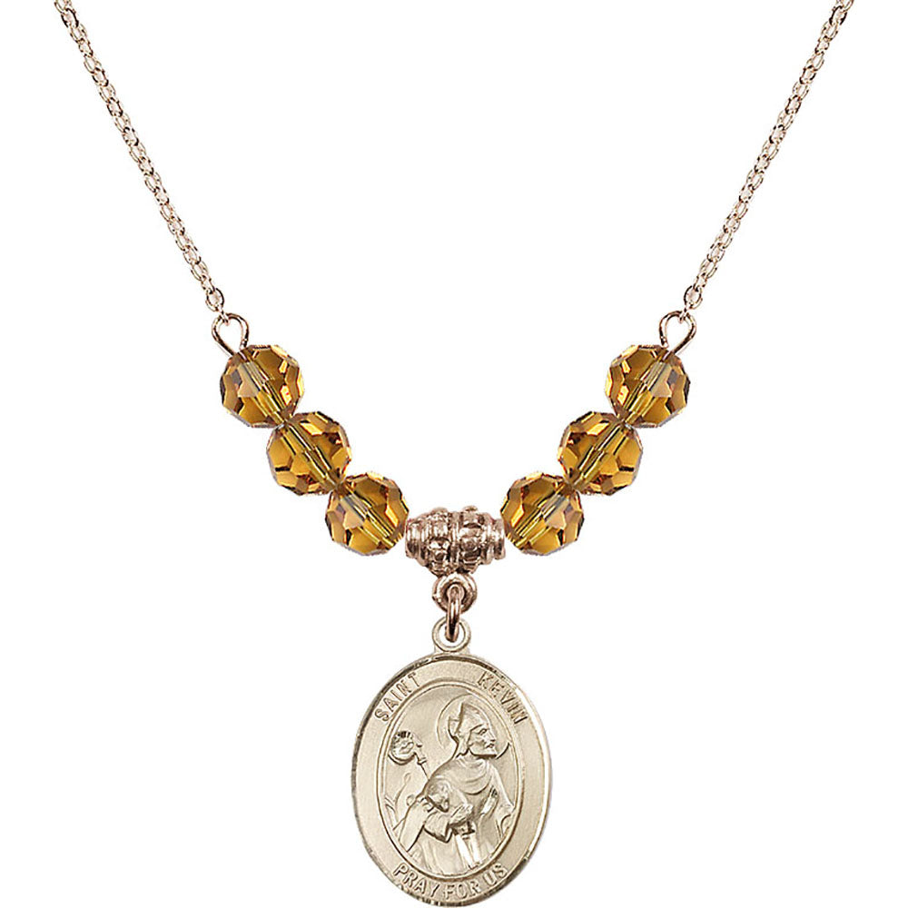 14kt Gold Filled Saint Kevin Birthstone Necklace with Topaz Beads - 8062