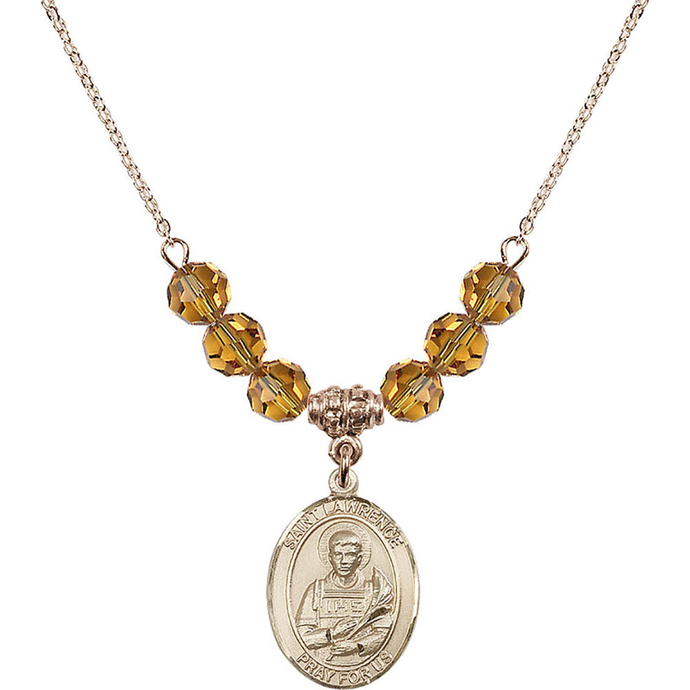 14kt Gold Filled Saint Lawrence Birthstone Necklace with Topaz Beads - 8063