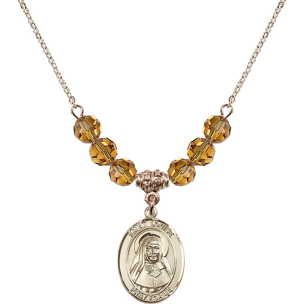 14kt Gold Filled Saint Louise de Marillac Birthstone Necklace with Topaz Beads - 8064