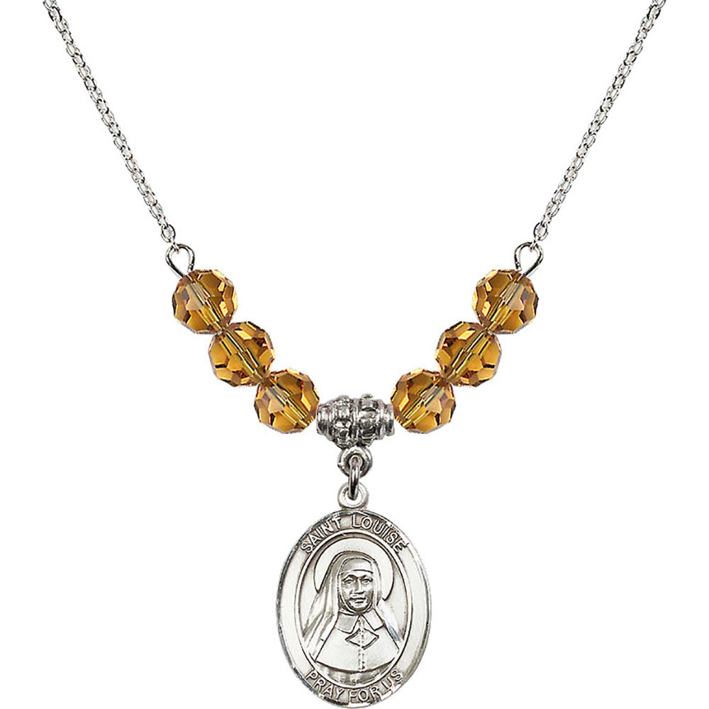 Sterling Silver Saint Louise de Marillac Birthstone Necklace with Topaz Beads - 8064
