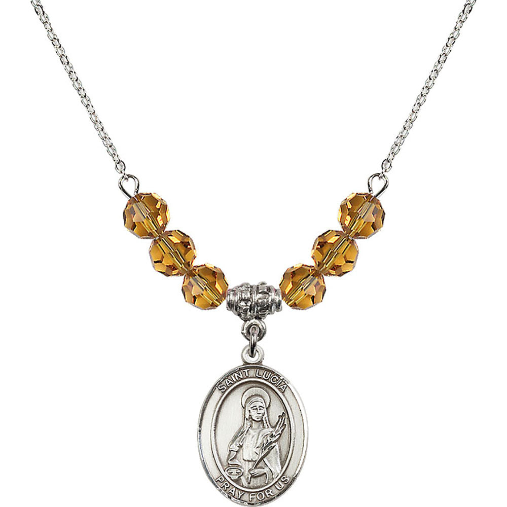 Sterling Silver Saint Lucia of Syracuse Birthstone Necklace with Topaz Beads - 8065