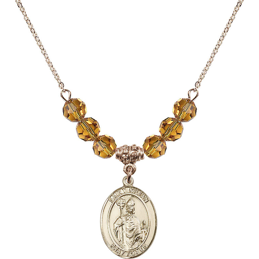 14kt Gold Filled Saint Kilian Birthstone Necklace with Topaz Beads - 8067