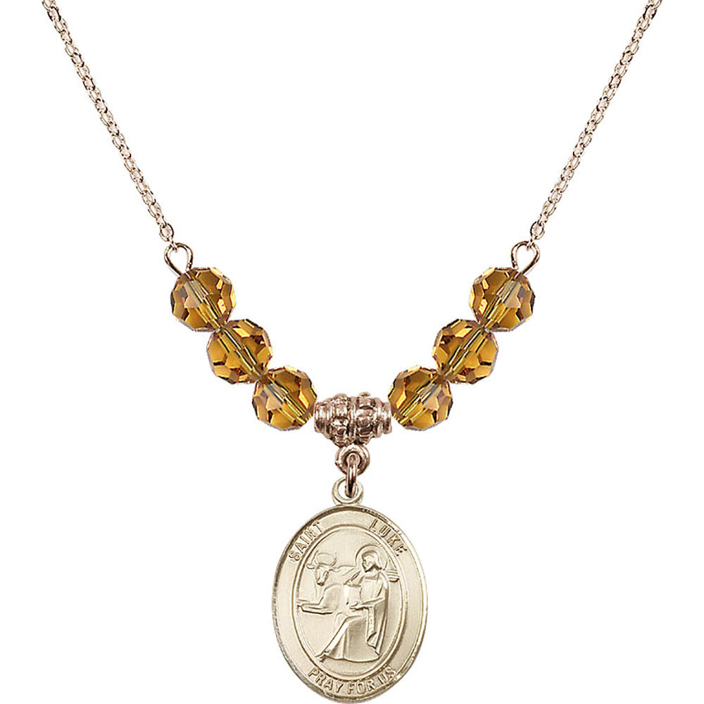 14kt Gold Filled Saint Luke the Apostle Birthstone Necklace with Topaz Beads - 8068