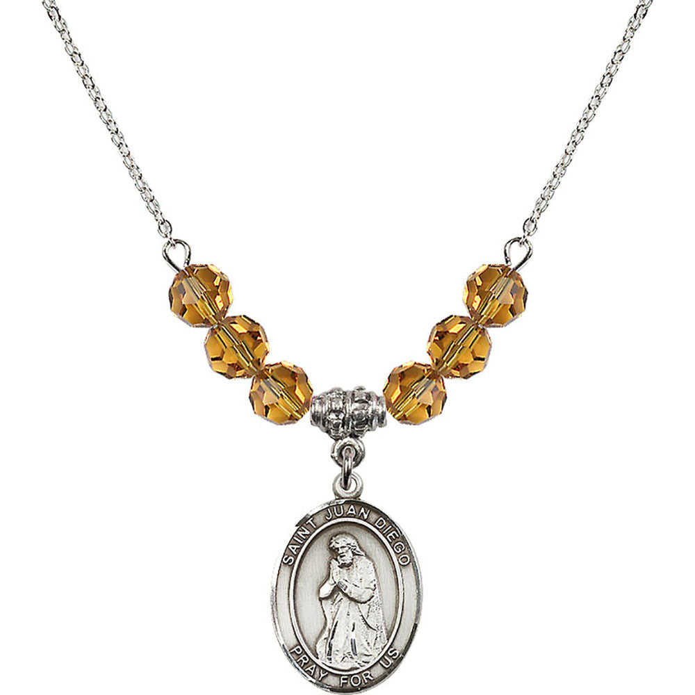 Sterling Silver Saint Juan Diego Birthstone Necklace with Topaz Beads - 8111