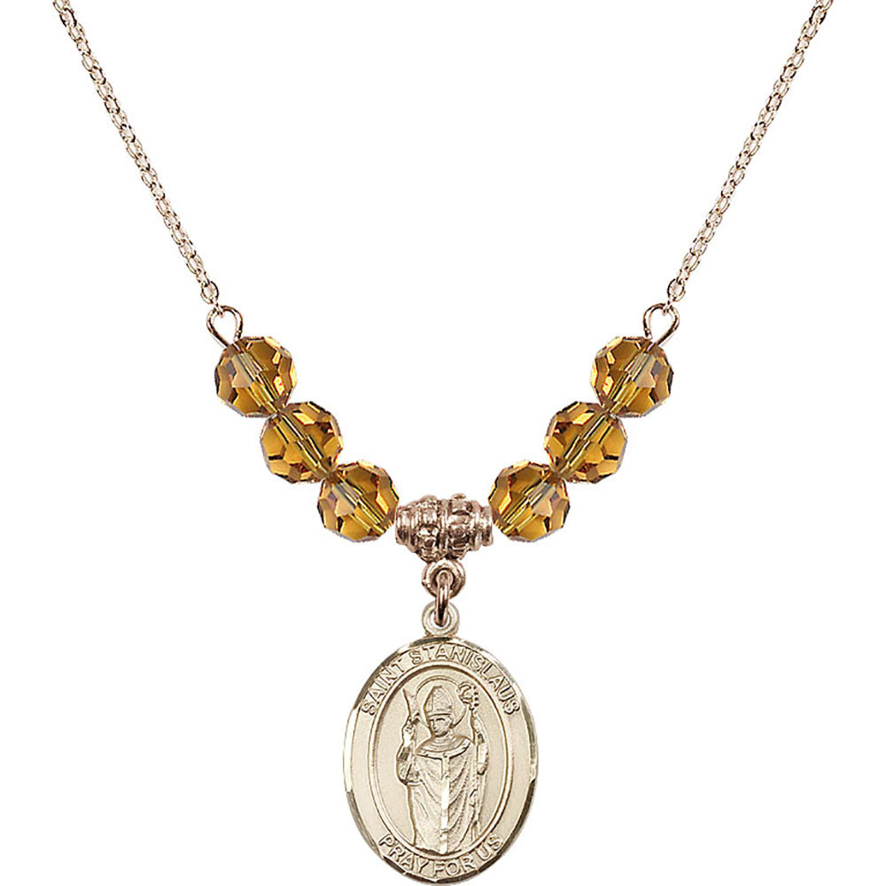 14kt Gold Filled Saint Stanislaus Birthstone Necklace with Topaz Beads - 8124