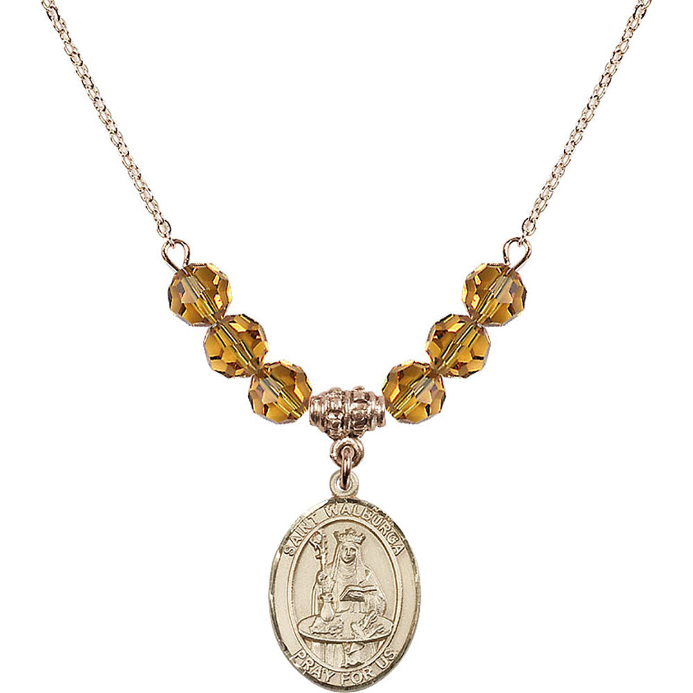 14kt Gold Filled Saint Walburga Birthstone Necklace with Topaz Beads - 8126