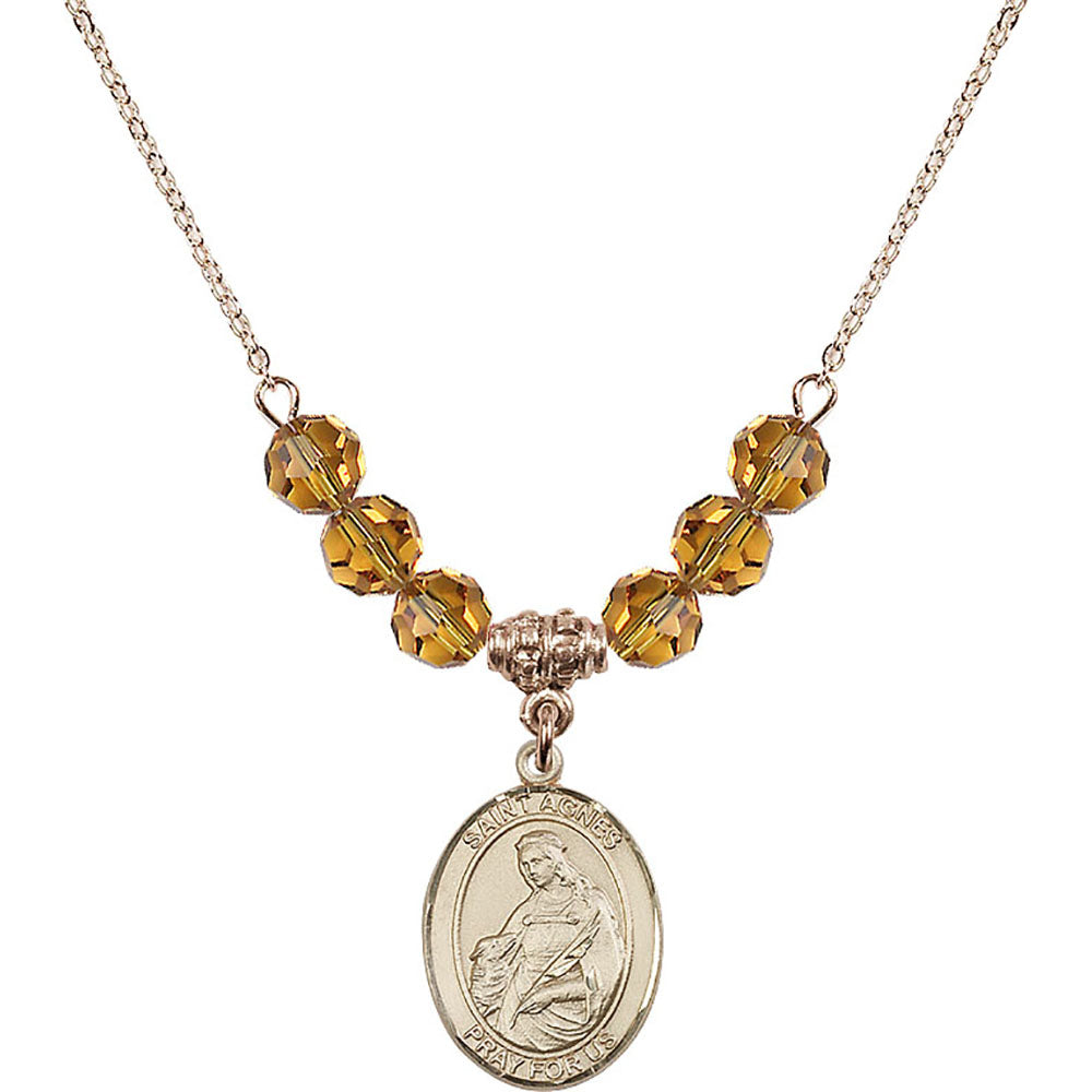 14kt Gold Filled Saint Agnes of Rome Birthstone Necklace with Topaz Beads - 8128