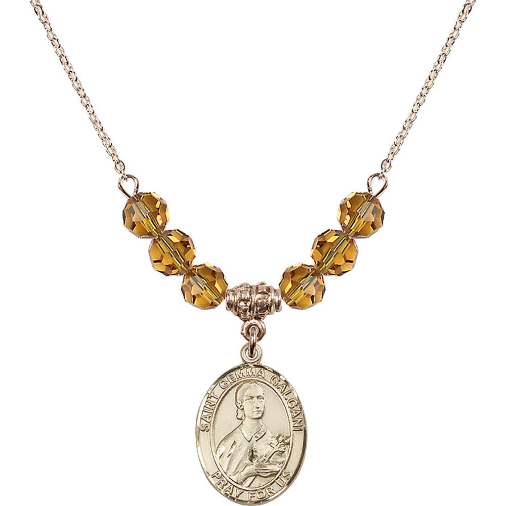 14kt Gold Filled Saint Gemma Galgani Birthstone Necklace with Topaz Beads - 8130
