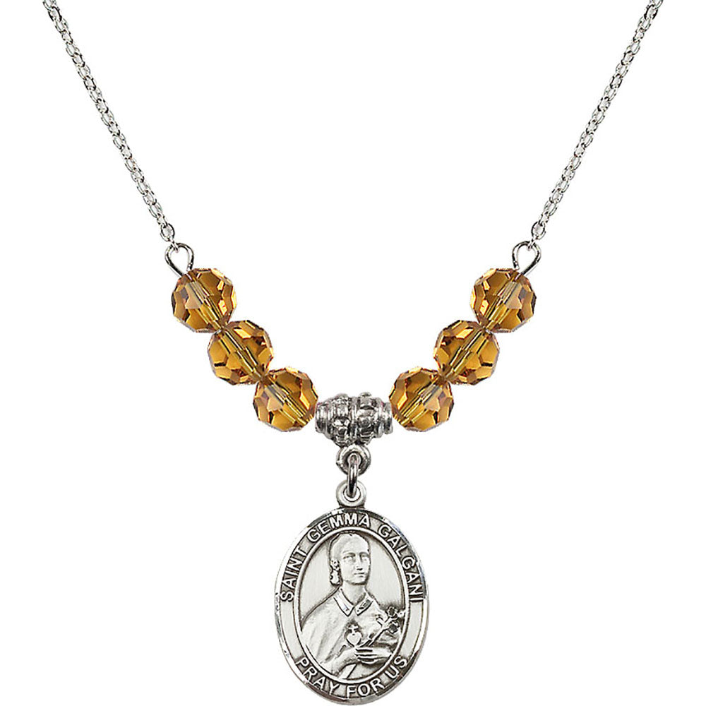 Sterling Silver Saint Gemma Galgani Birthstone Necklace with Topaz Beads - 8130