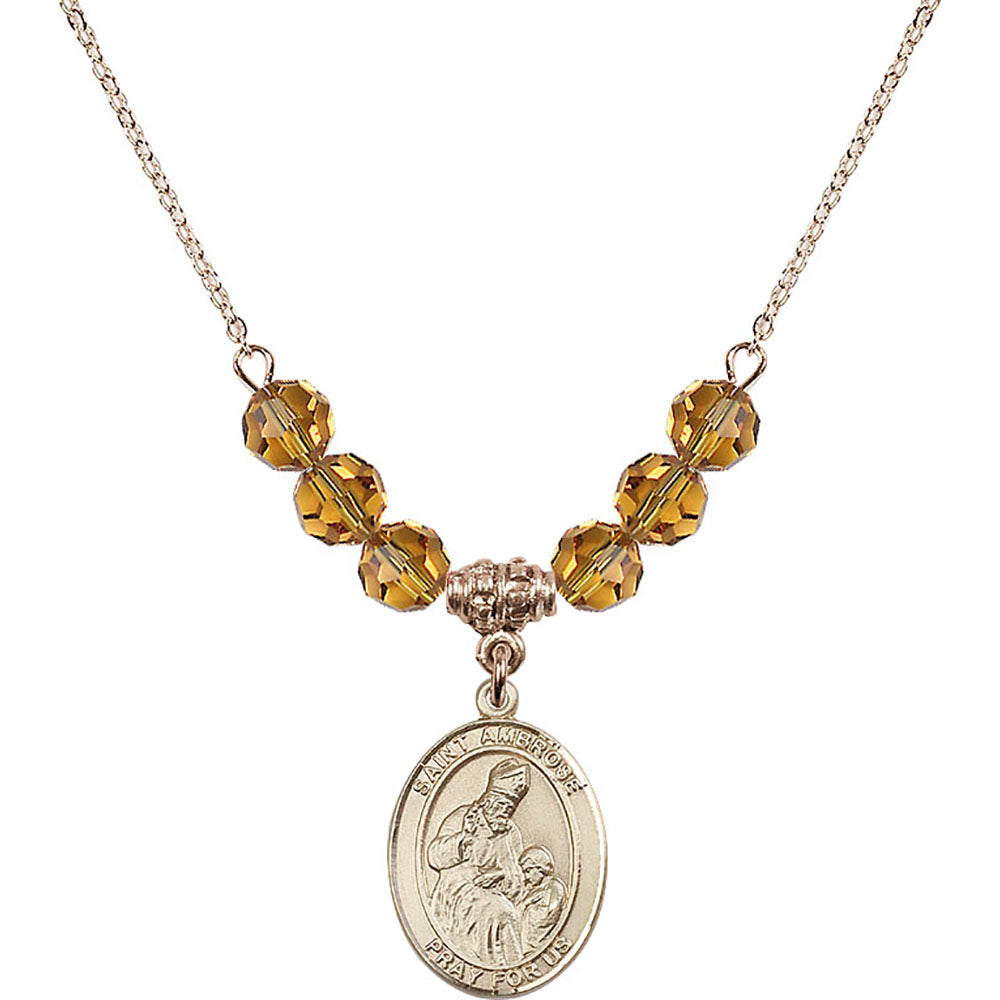 14kt Gold Filled Saint Ambrose Birthstone Necklace with Topaz Beads - 8137