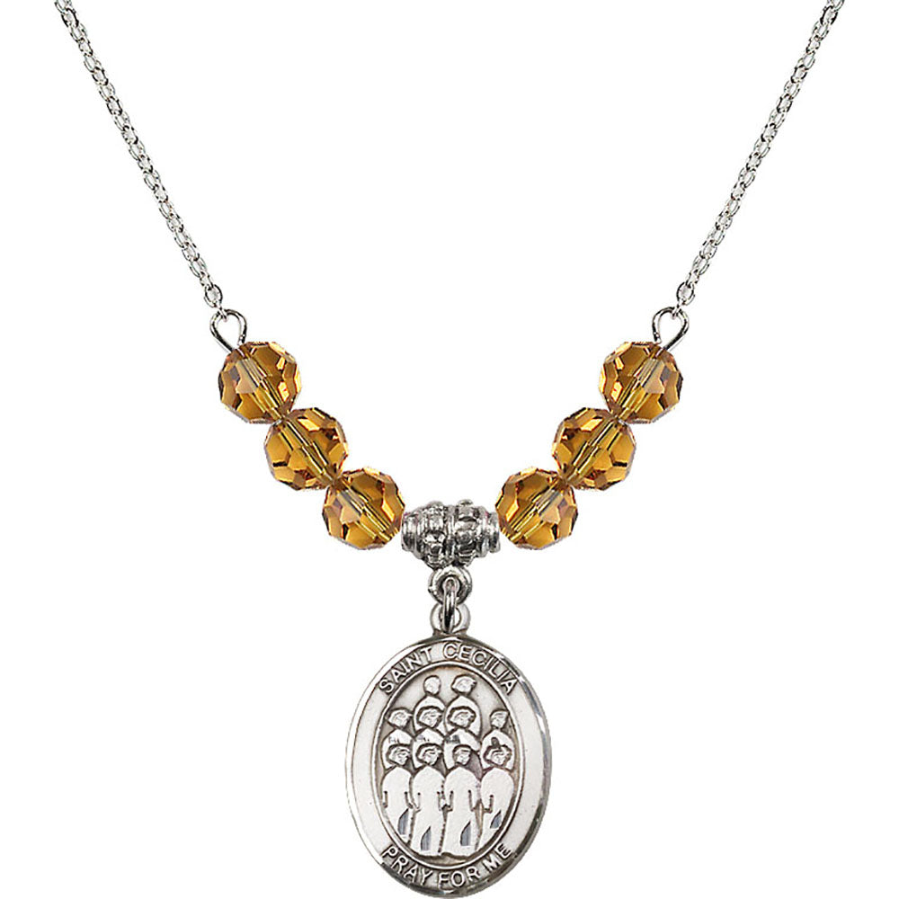 Sterling Silver Saint Cecilia / Choir Birthstone Necklace with Topaz Beads - 8180