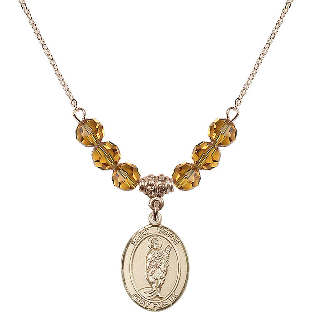 14kt Gold Filled Saint Victor of Marseilles Birthstone Necklace with Topaz Beads - 8223