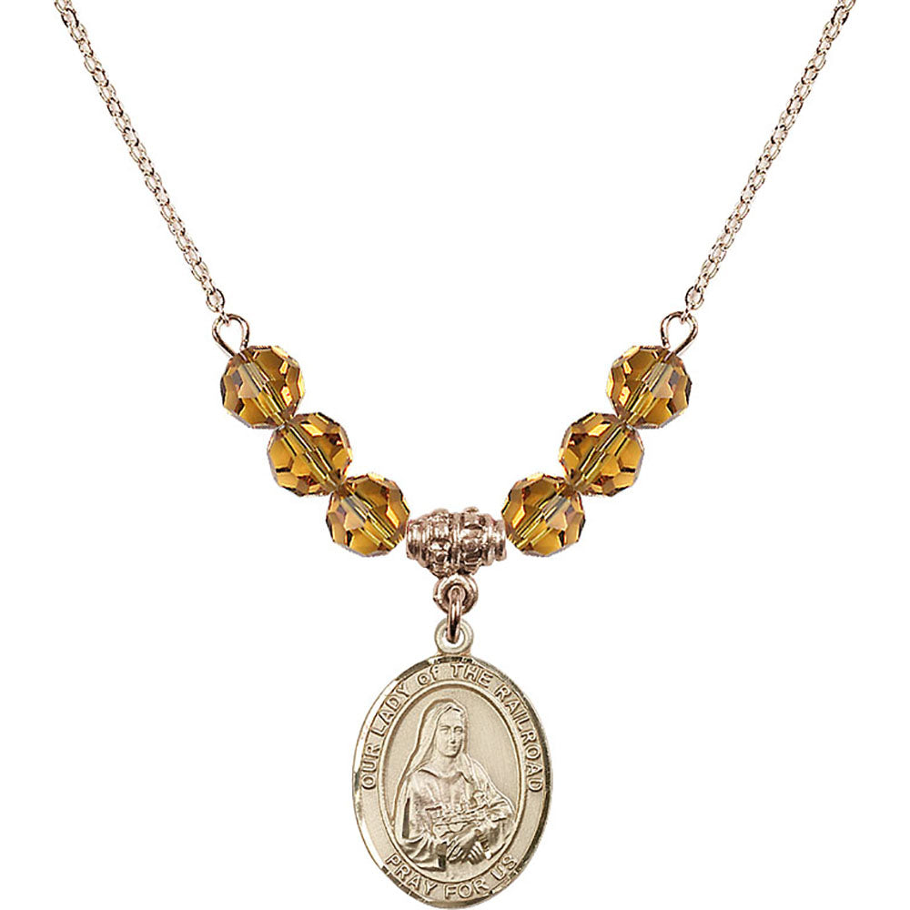 14kt Gold Filled Our Lady of the Railroad Birthstone Necklace with Topaz Beads - 8247
