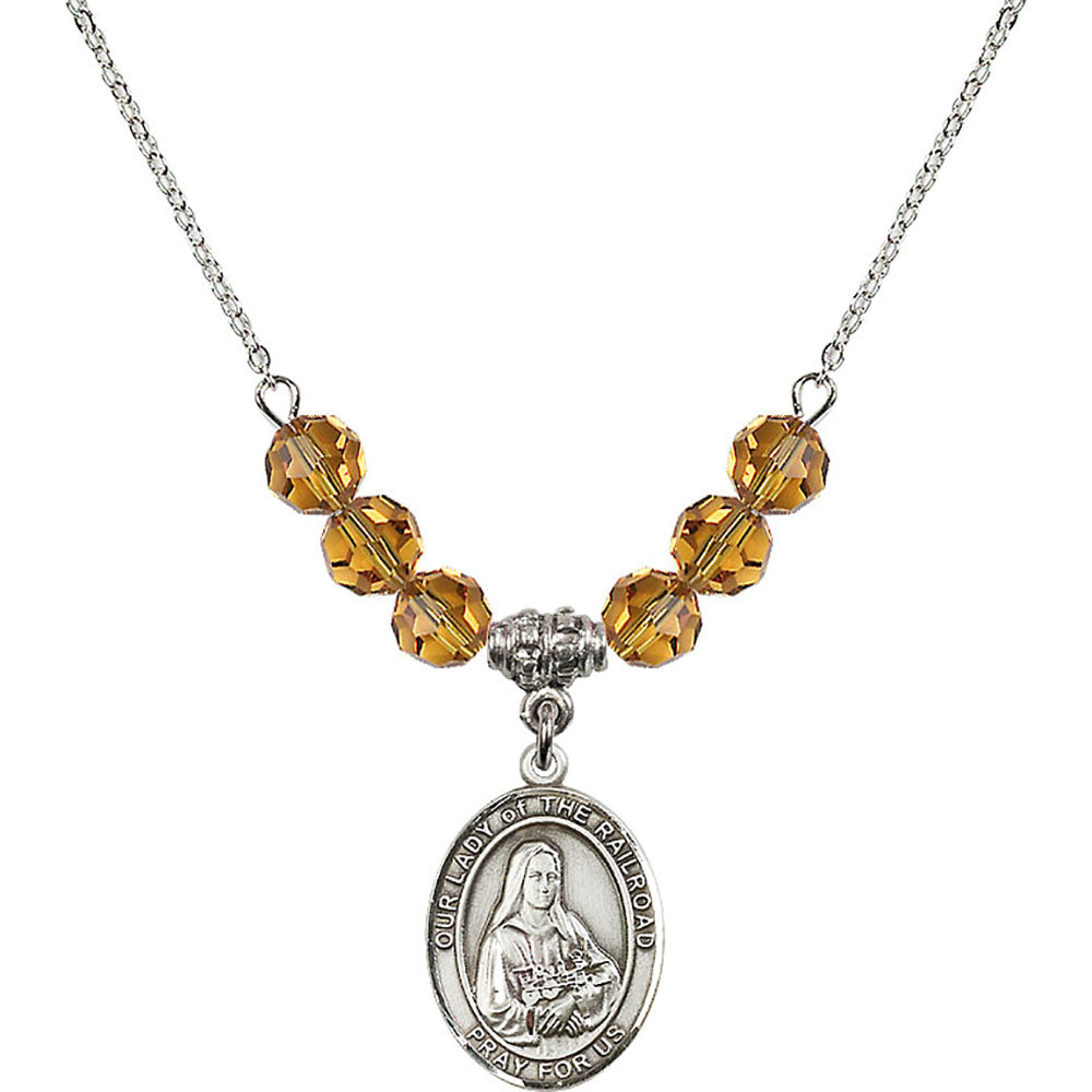 Sterling Silver Our Lady of the Railroad Birthstone Necklace with Topaz Beads - 8247