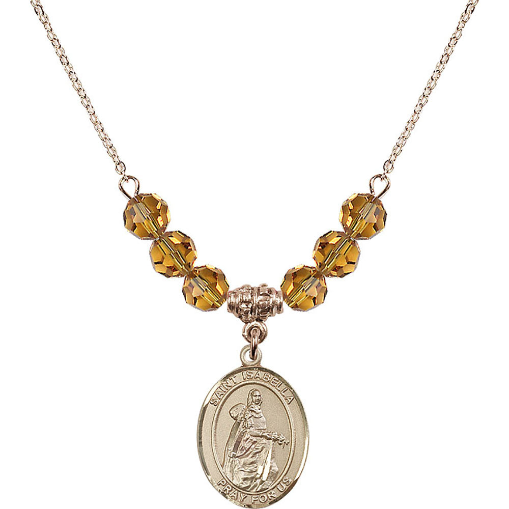 14kt Gold Filled Saint Isabella of Portugal Birthstone Necklace with Topaz Beads - 8250