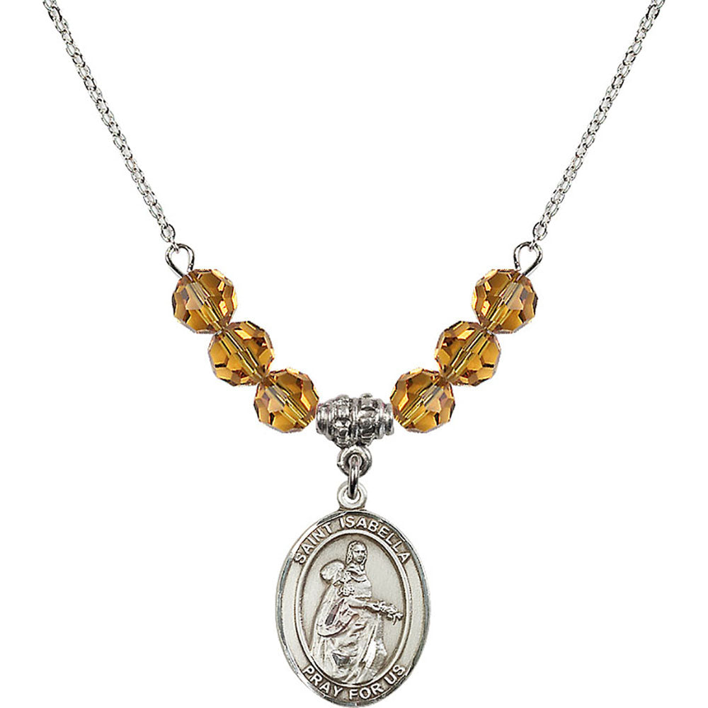 Sterling Silver Saint Isabella of Portugal Birthstone Necklace with Topaz Beads - 8250