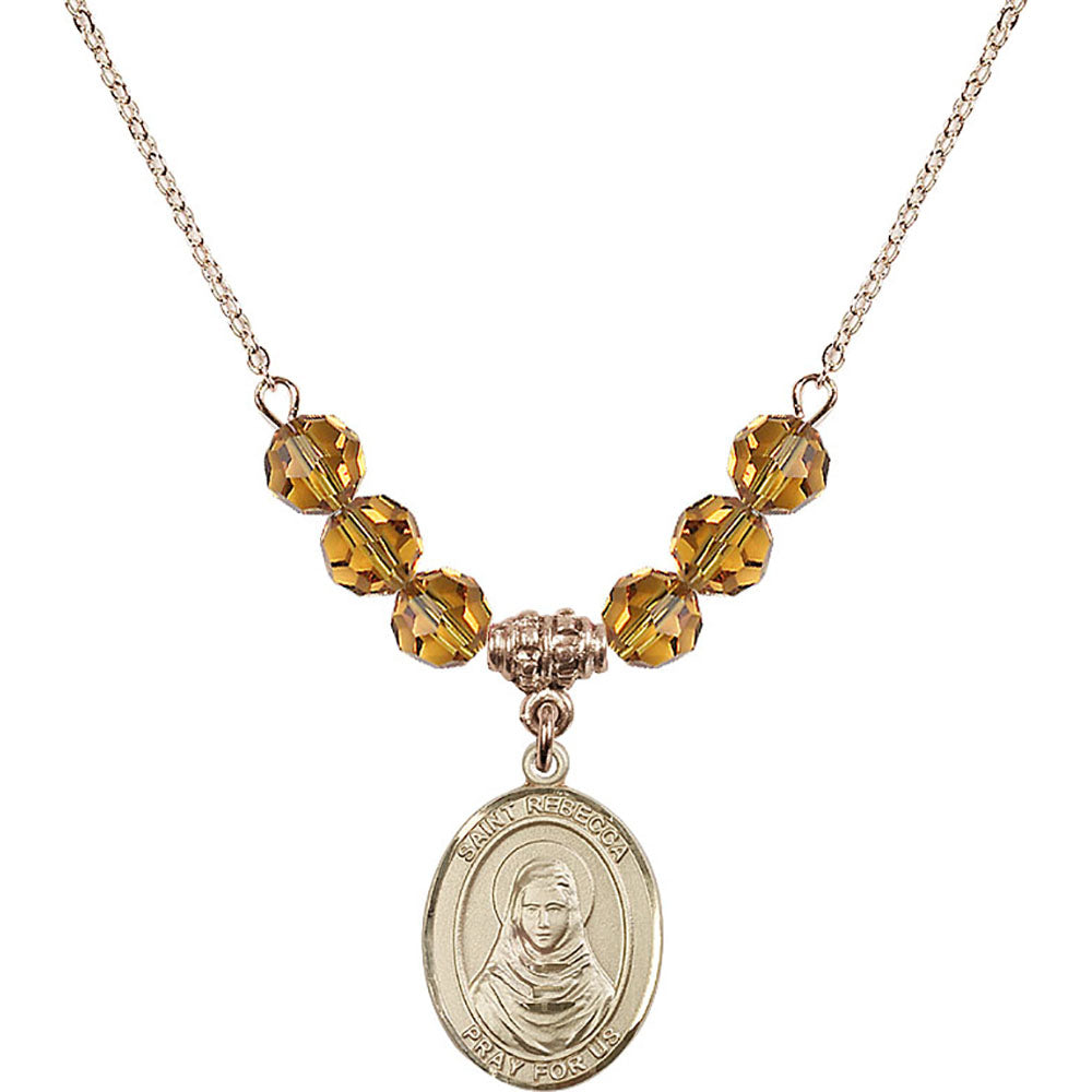 14kt Gold Filled Saint Rebecca Birthstone Necklace with Topaz Beads - 8252
