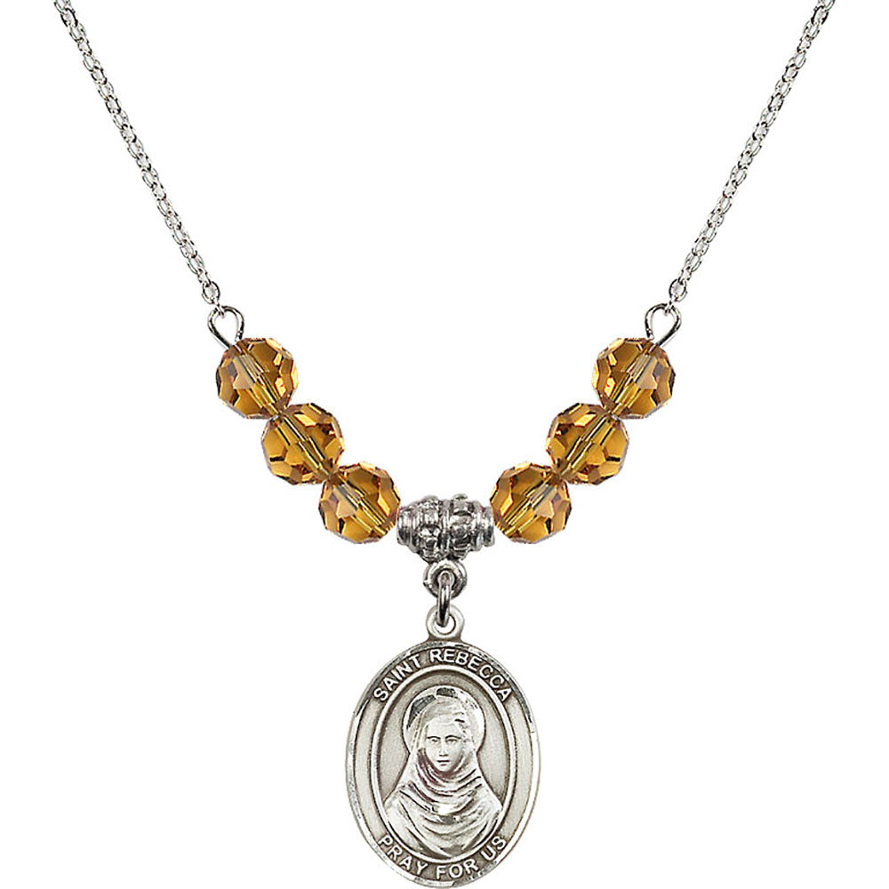 Sterling Silver Saint Rebecca Birthstone Necklace with Topaz Beads - 8252