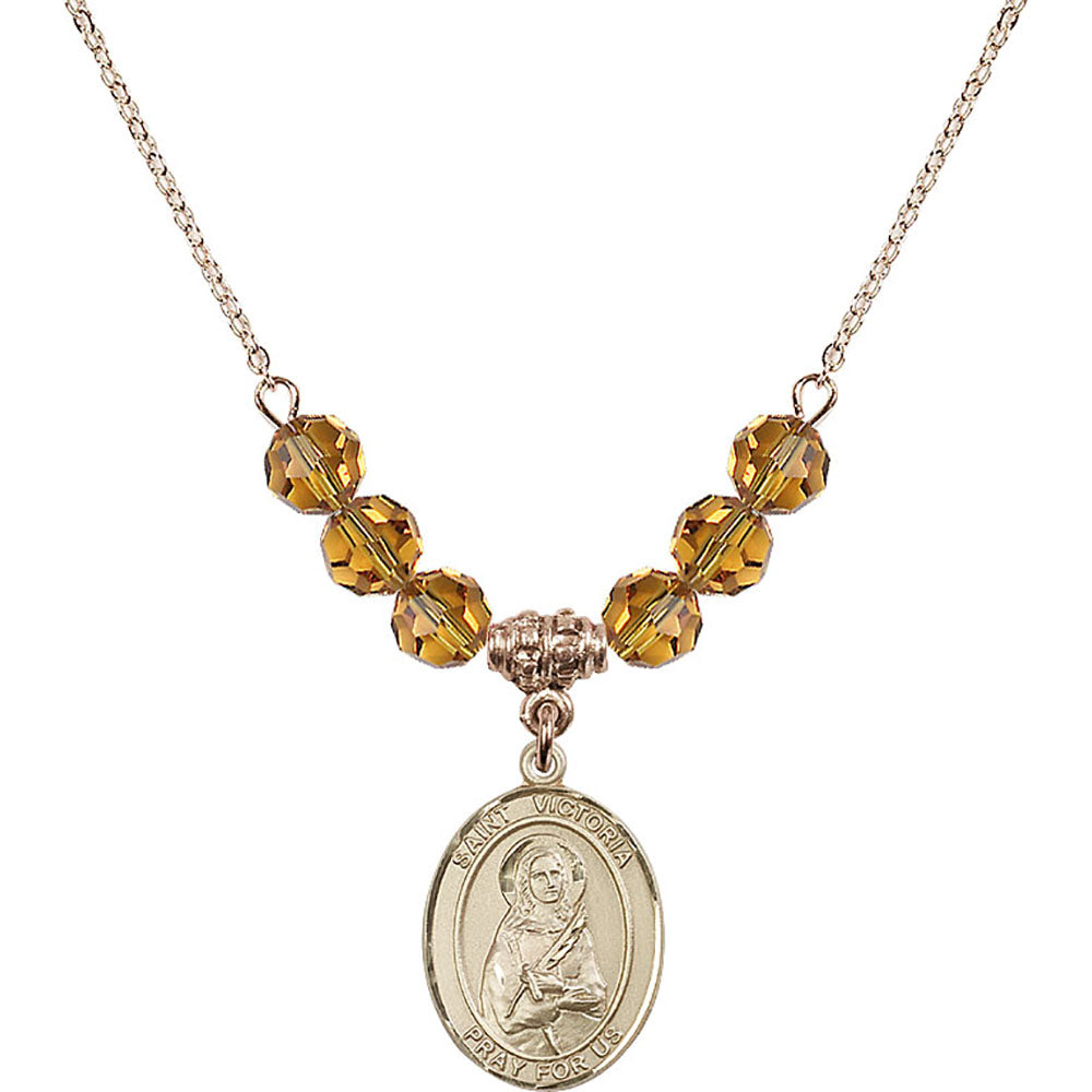14kt Gold Filled Saint Victoria Birthstone Necklace with Topaz Beads - 8253
