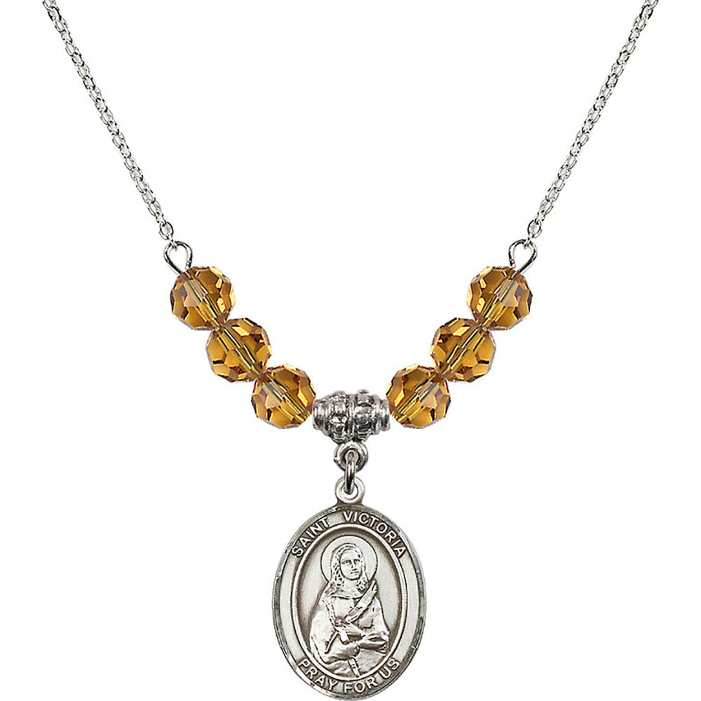 Sterling Silver Saint Victoria Birthstone Necklace with Topaz Beads - 8253