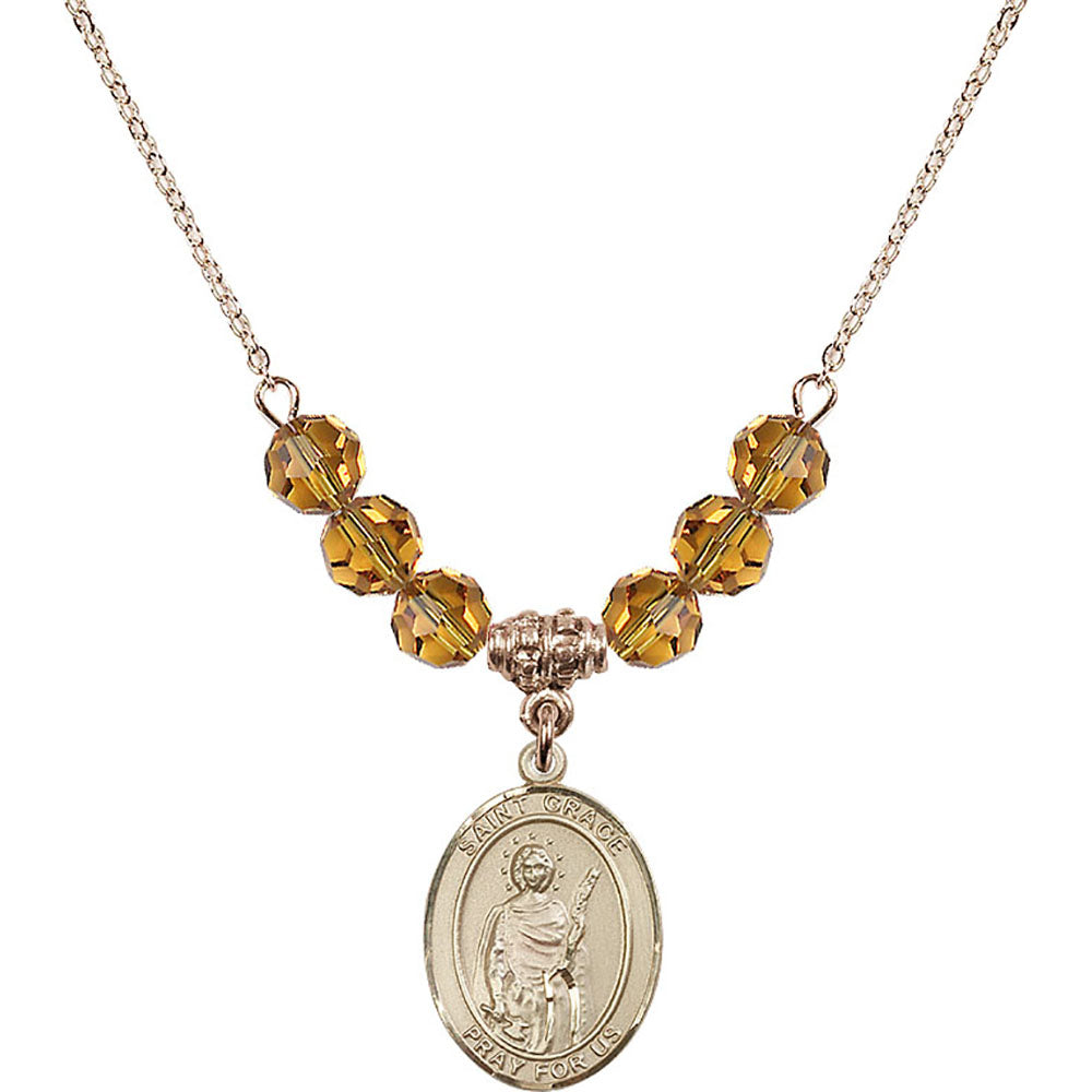 14kt Gold Filled Saint Grace Birthstone Necklace with Topaz Beads - 8255