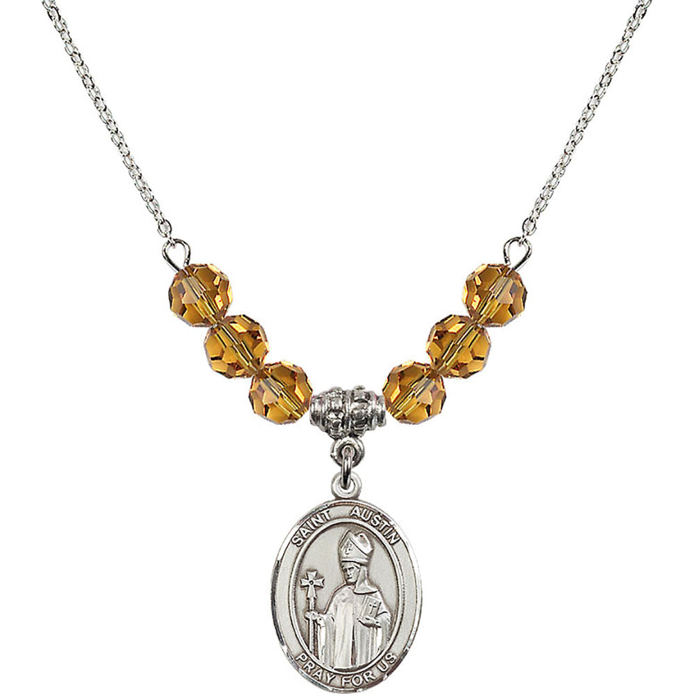 Sterling Silver Saint Austin Birthstone Necklace with Topaz Beads - 8256