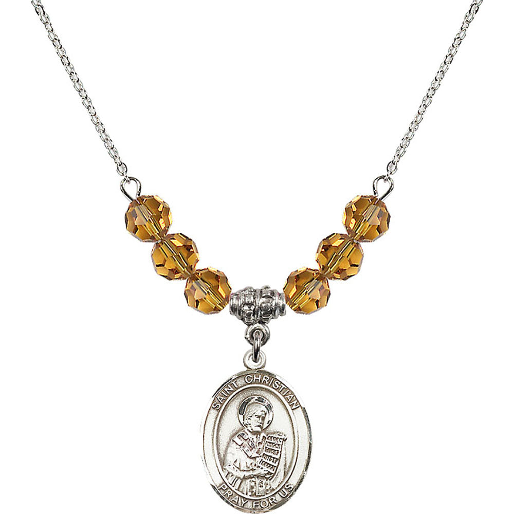 Sterling Silver Saint Christian Demosthenes Birthstone Necklace with Topaz Beads - 8257