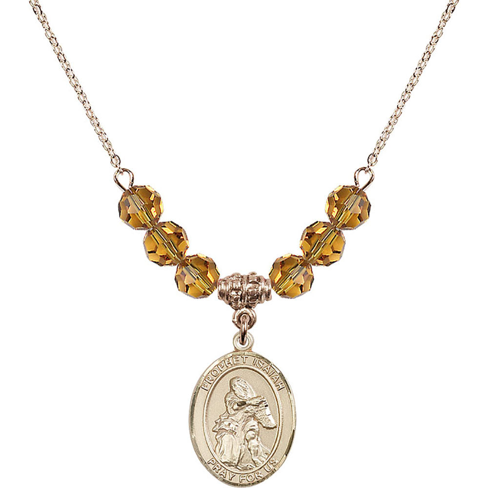 14kt Gold Filled Saint Isaiah Birthstone Necklace with Topaz Beads - 8258
