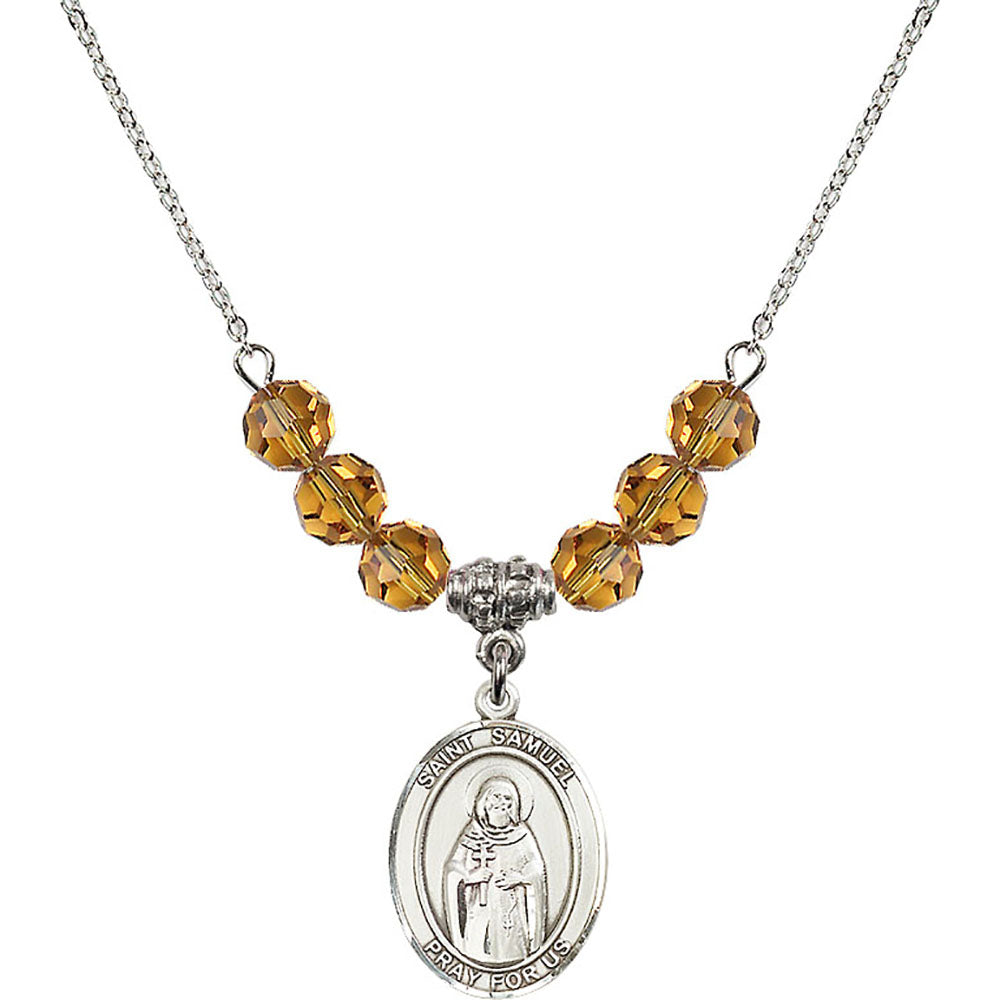 Sterling Silver Saint Samuel Birthstone Necklace with Topaz Beads - 8259