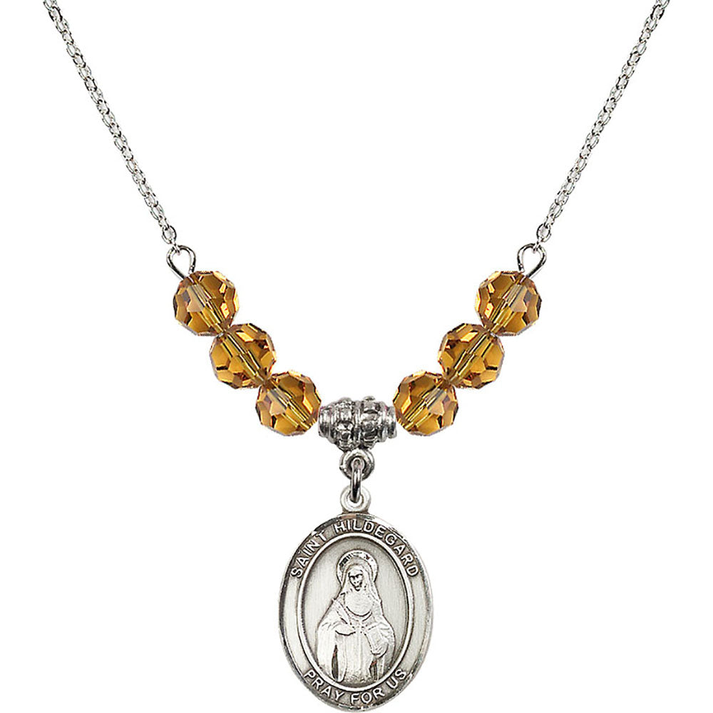 Sterling Silver Saint Hildegard von Bingen Birthstone Necklace with Topaz Beads - 8260