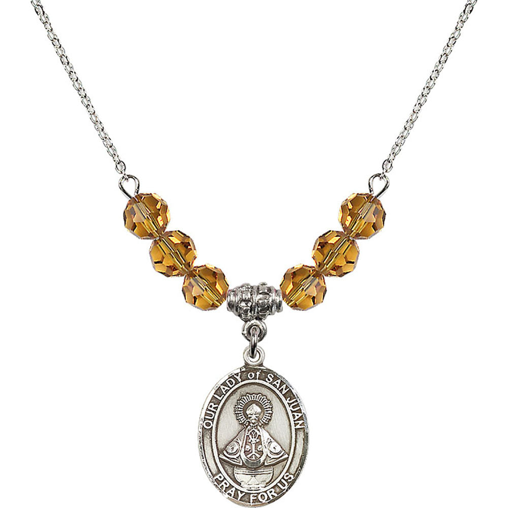 Sterling Silver Our Lady of San Juan Birthstone Necklace with Topaz Beads - 8263