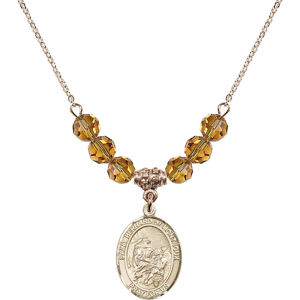 14kt Gold Filled Saint Bernard of Montjoux Birthstone Necklace with Topaz Beads - 8264